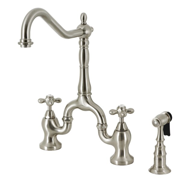 Kingston Brass Bridge Kitchen Faucet with Brass Sprayer, Brushed Nickel KS7758AXBS - main